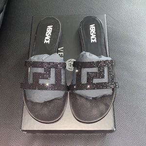 Versace Greca Maze Crystal Flat Sandals